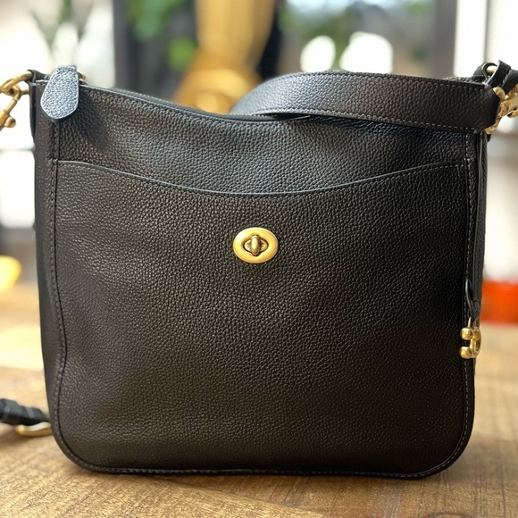 Coach Handbags - Coach Chaise Black Crossbody Bag with Gold Accents C8483